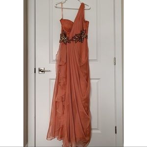 US 8 (M) Floor Length Coral Coloured One-Shoulder Dress in Perfect Condition